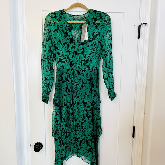 NWT Twelfth Street By Cynthia Vincent Meralda Silk Dress - Green - XS - Picture 2 of 6
